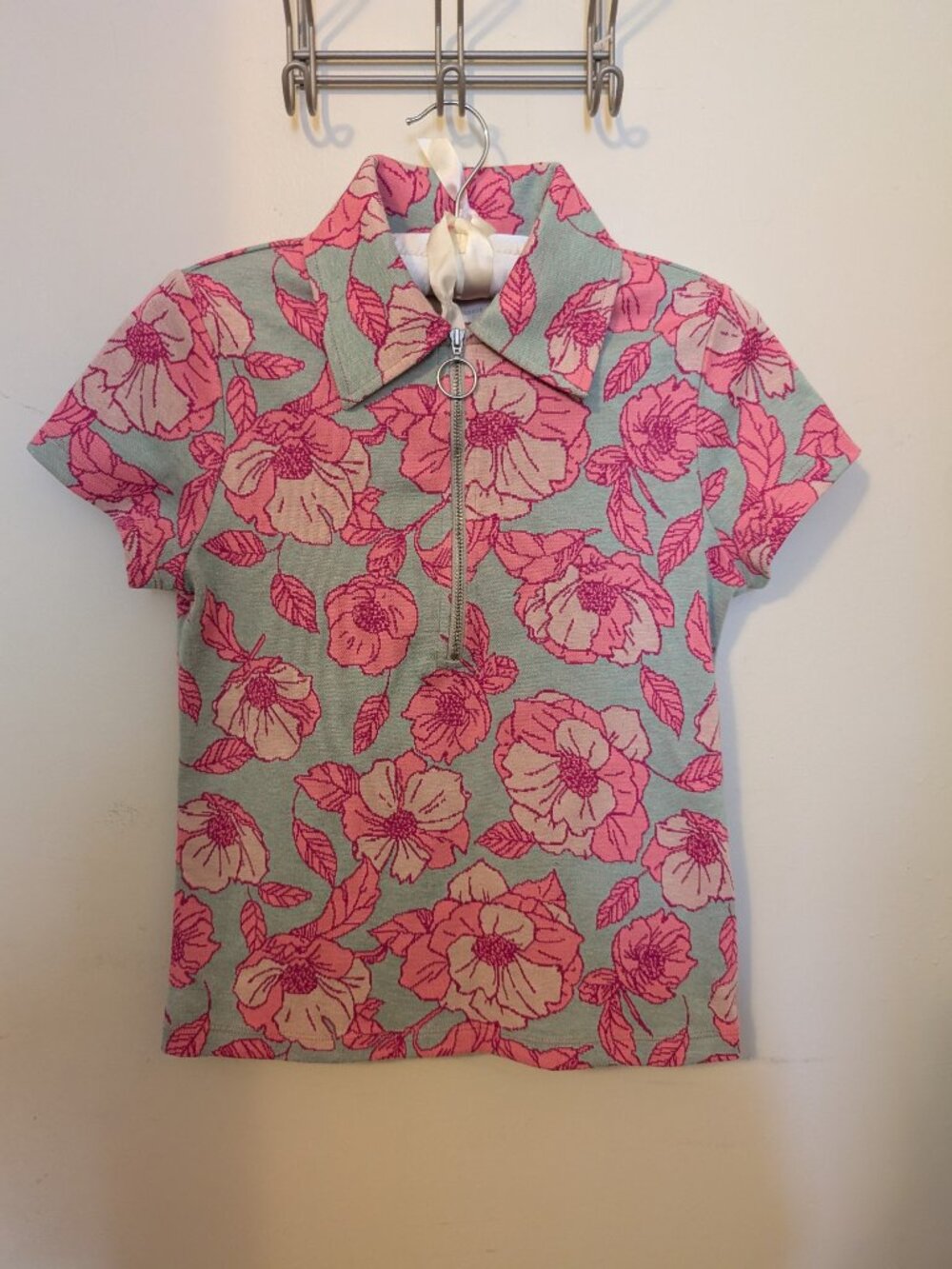 Anthropologie Floral Top with Zipper Size XS